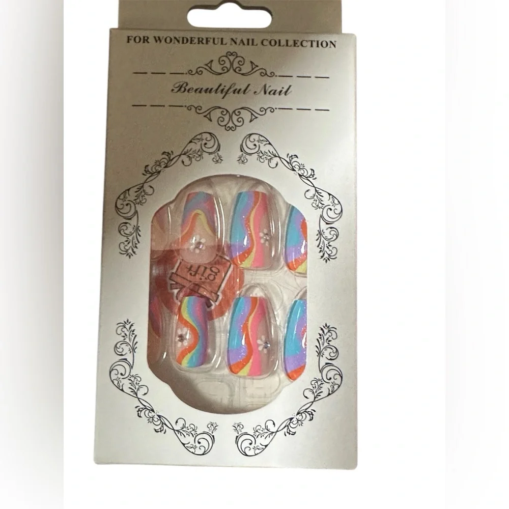 Colorful Rainbow Press-On Nails - Picture 1 of 3